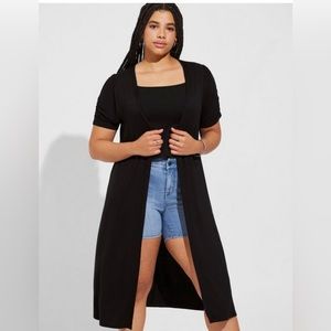 Black Duster Fit and Flare Short Sleeve Sweater